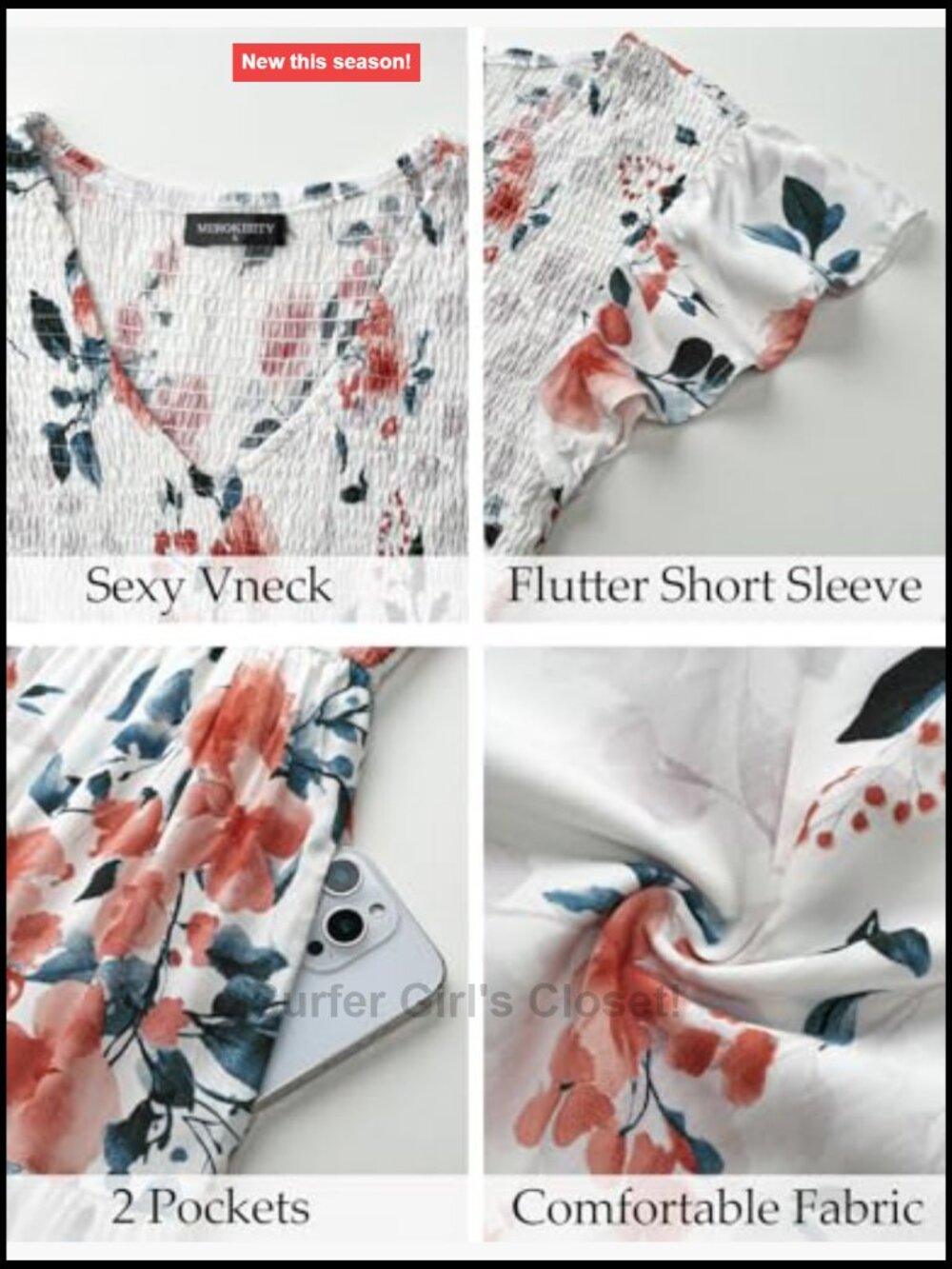 Flutter Sleeve Smocked Midi Dress V-Neck A-Line Ruffle - Picture 5 of 7